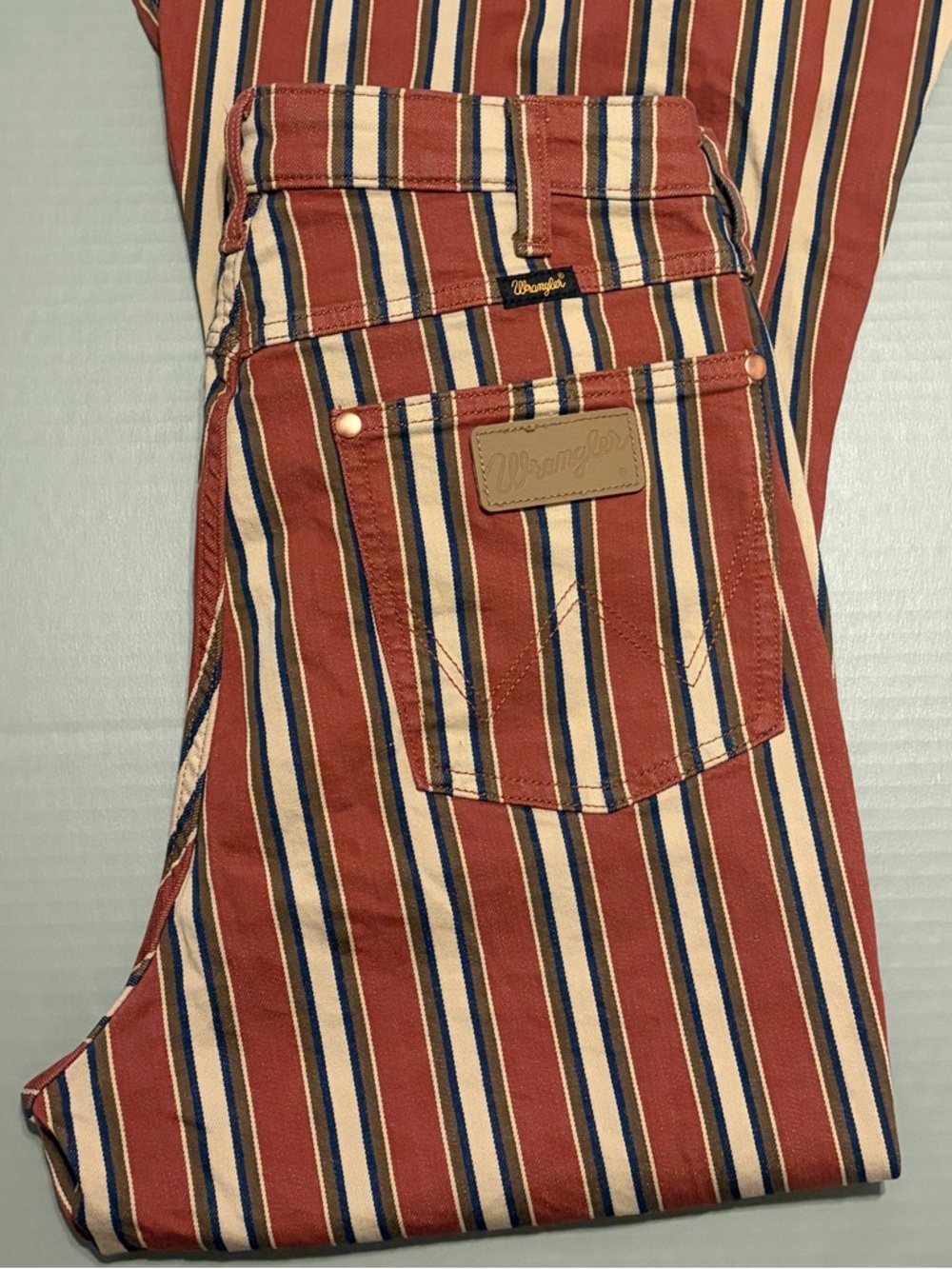 Wrangler x Lainey Wilson Women's Super Flare Striped Pants in Rust Multi - Picture 4 of 5